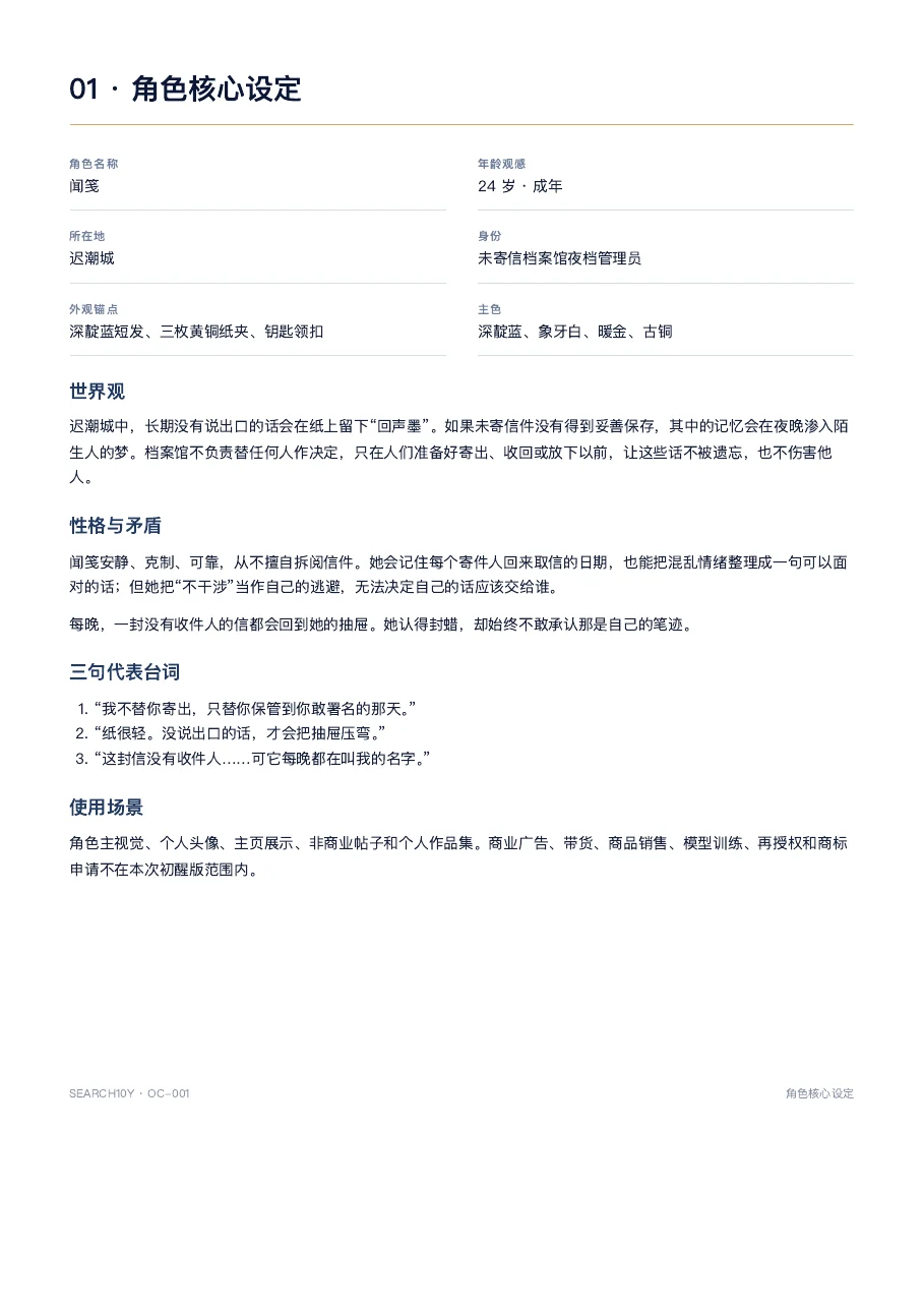闻笺角色核心设定文档预览